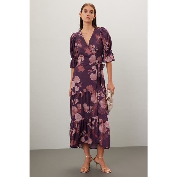 Slate & Willow Purple Floral Print Tiered Midi Wrap Dress Size XXL - Picture 1 of 14